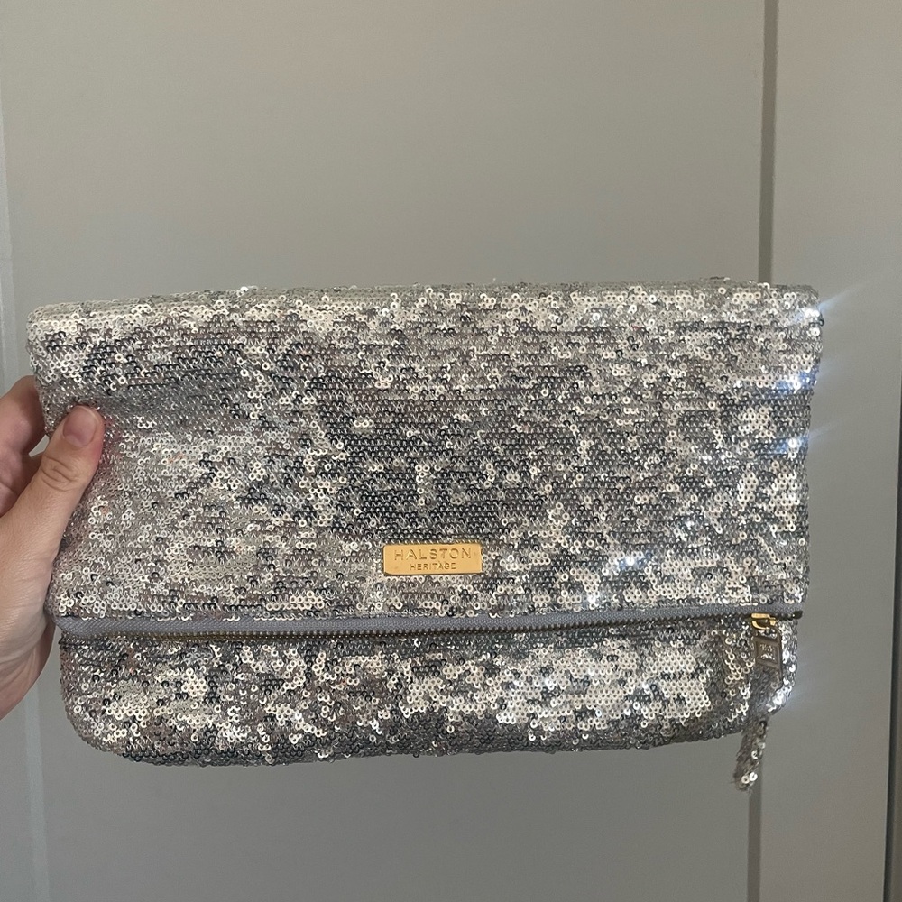 Halston Heritage Silver Sequin Clutch Bag